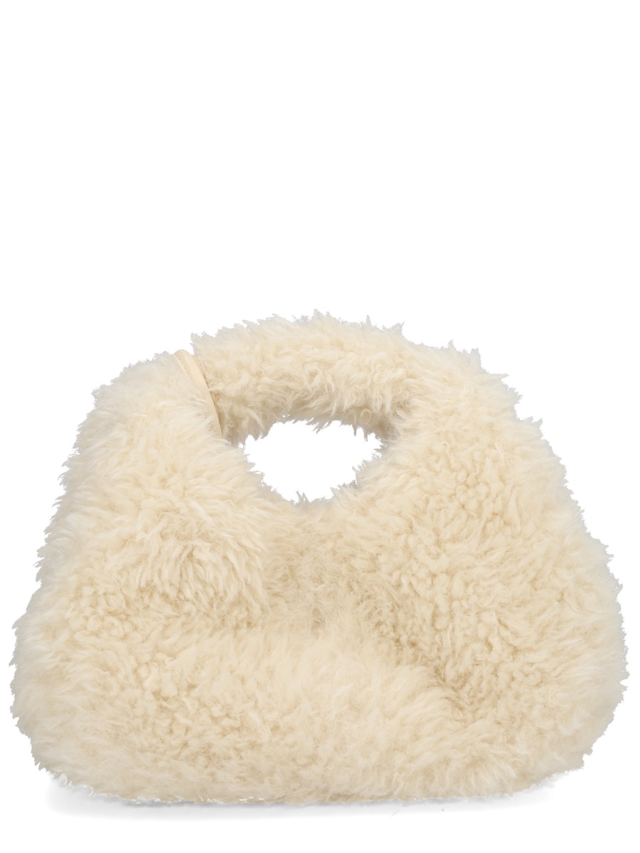 Ganni Off-White Recycled Polyester Plush Hobo Bag Neutraal