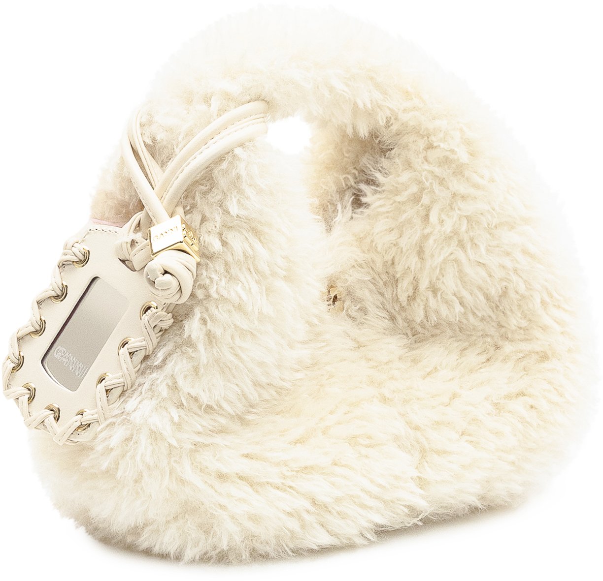 Ganni Ganni Borsa Hobo Mini in Eco Pelliccia Wit