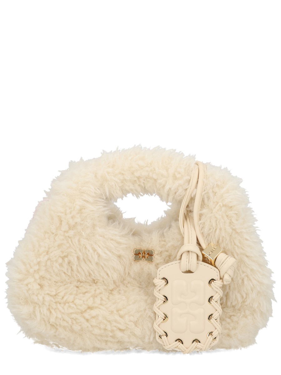 Ganni Off-White Recycled Polyester Plush Hobo Bag Neutraal