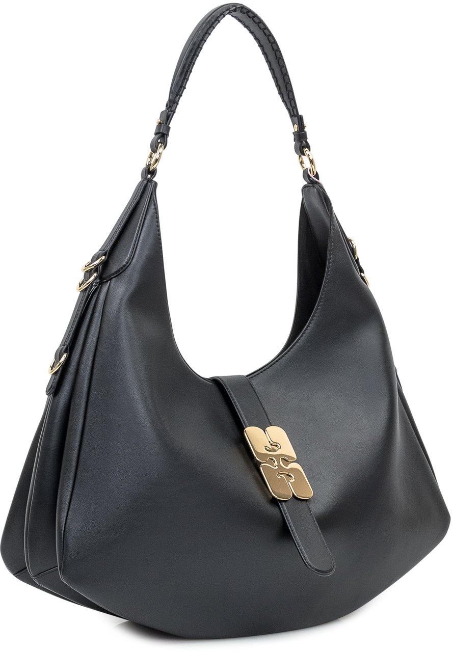 Ganni Ganni Borsa Hobo in Pelle Nera con Dettaglio Oro Zwart