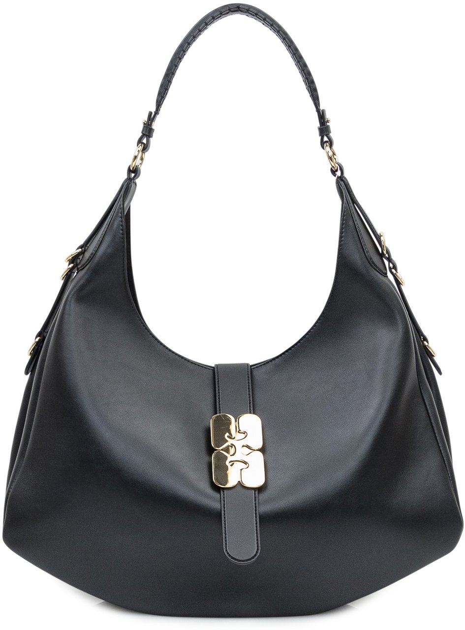 Ganni Ganni Borsa Hobo in Pelle Nera con Dettaglio Oro Zwart
