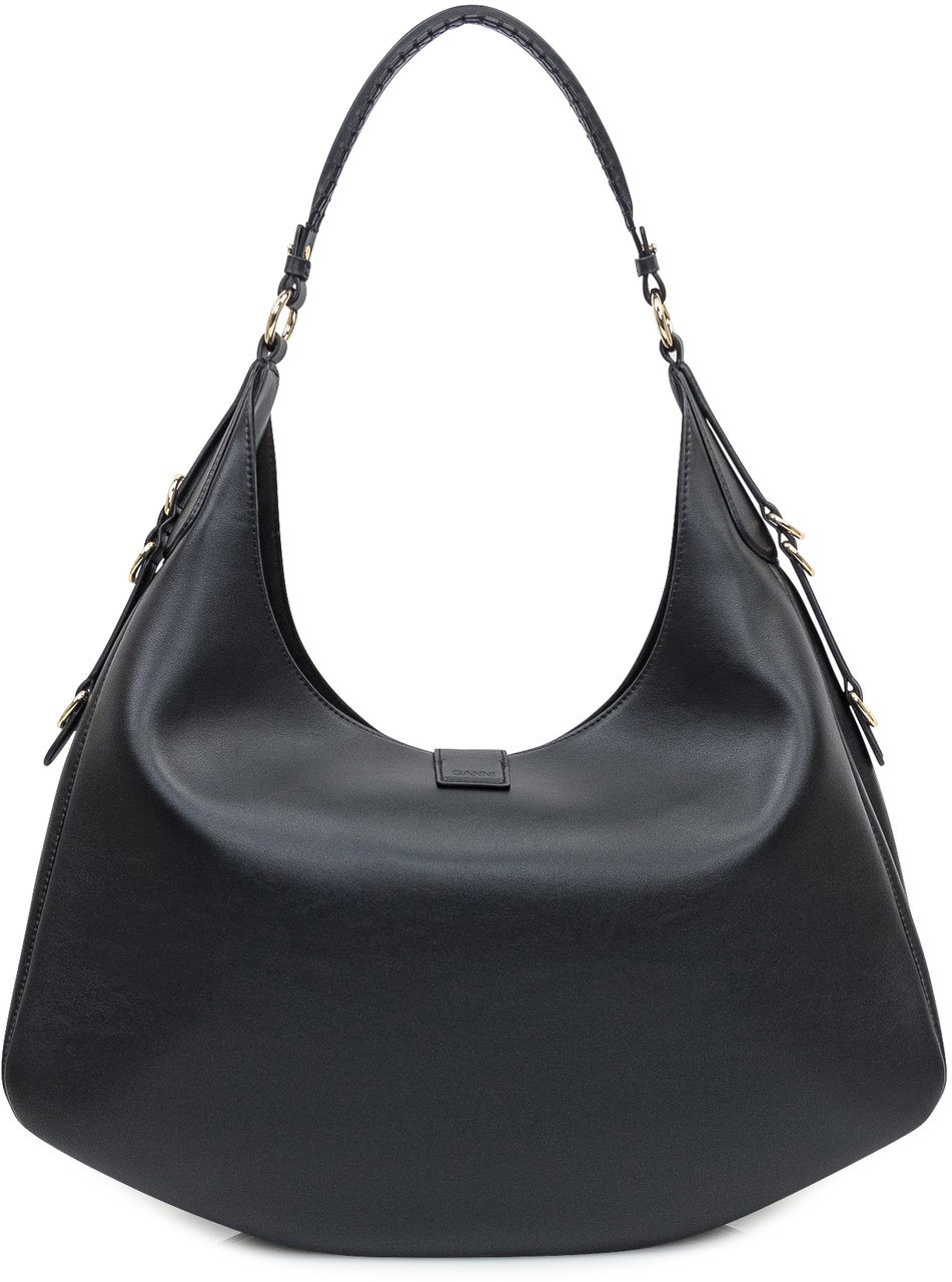 Ganni Ganni Borsa Hobo in Pelle Nera con Dettaglio Oro Zwart