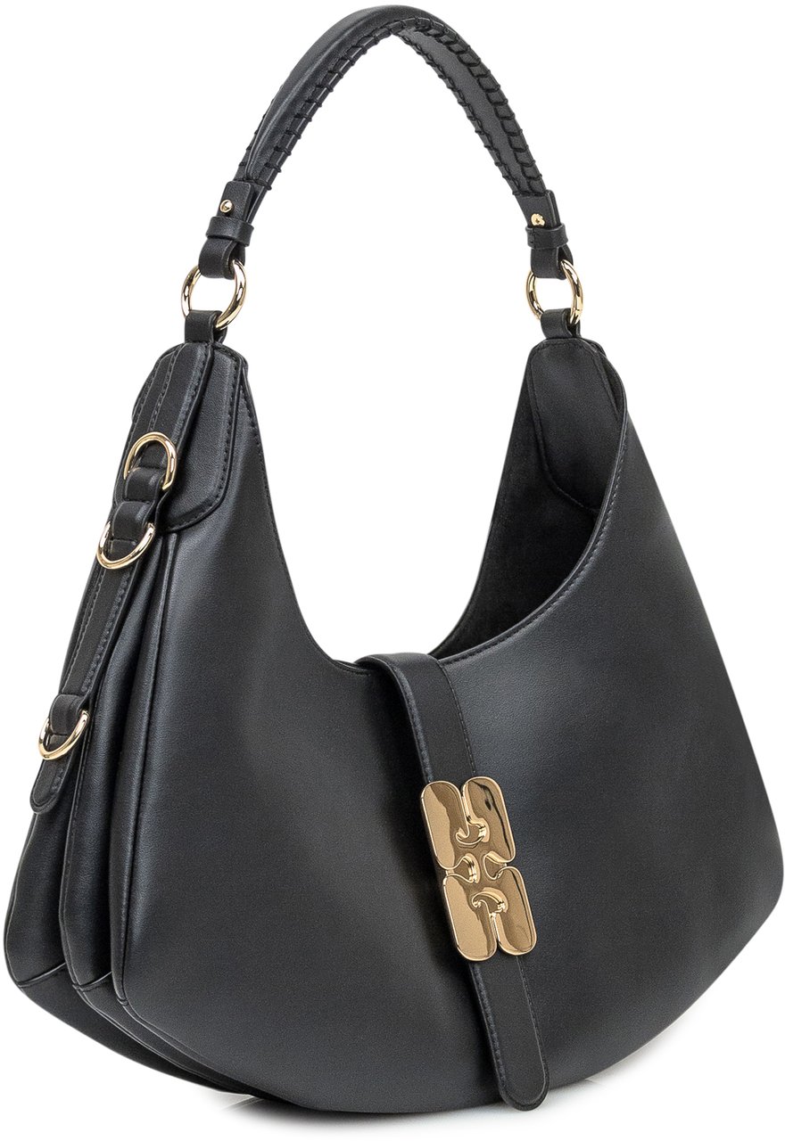 Ganni Ganni Borsa a Spalla in Pelle con Chiusura Logo Zwart