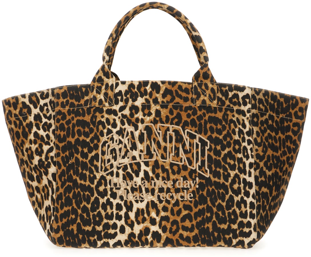 Ganni Printed canvas shopping bag Dierenprint