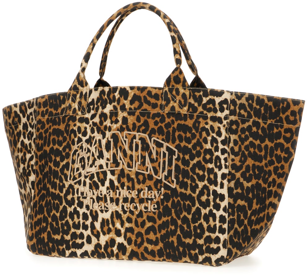 Ganni Printed canvas shopping bag Dierenprint