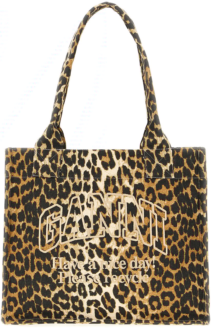 Ganni Ganni Printed canvas shopping bag Dierenprint