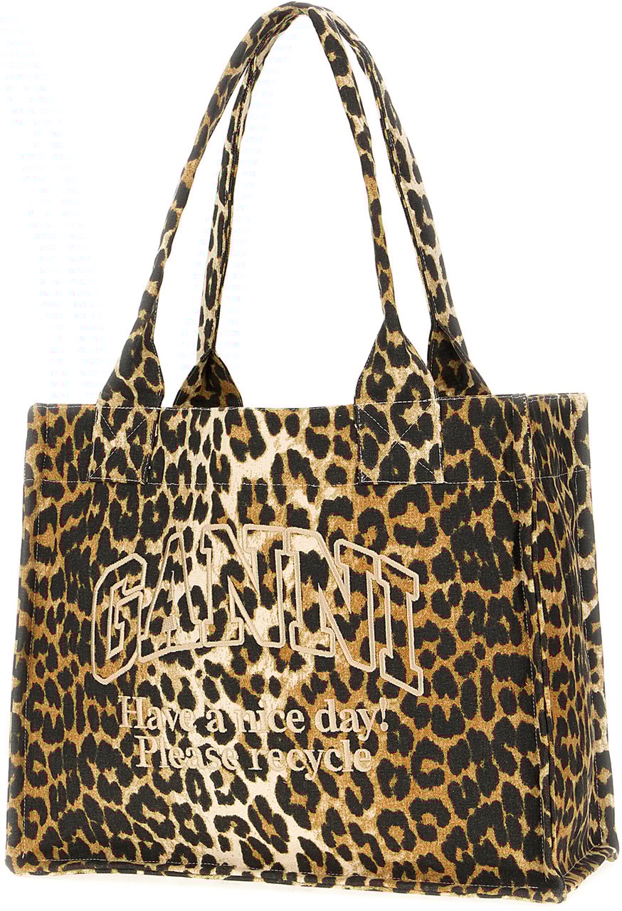 Ganni Ganni Printed canvas shopping bag Dierenprint