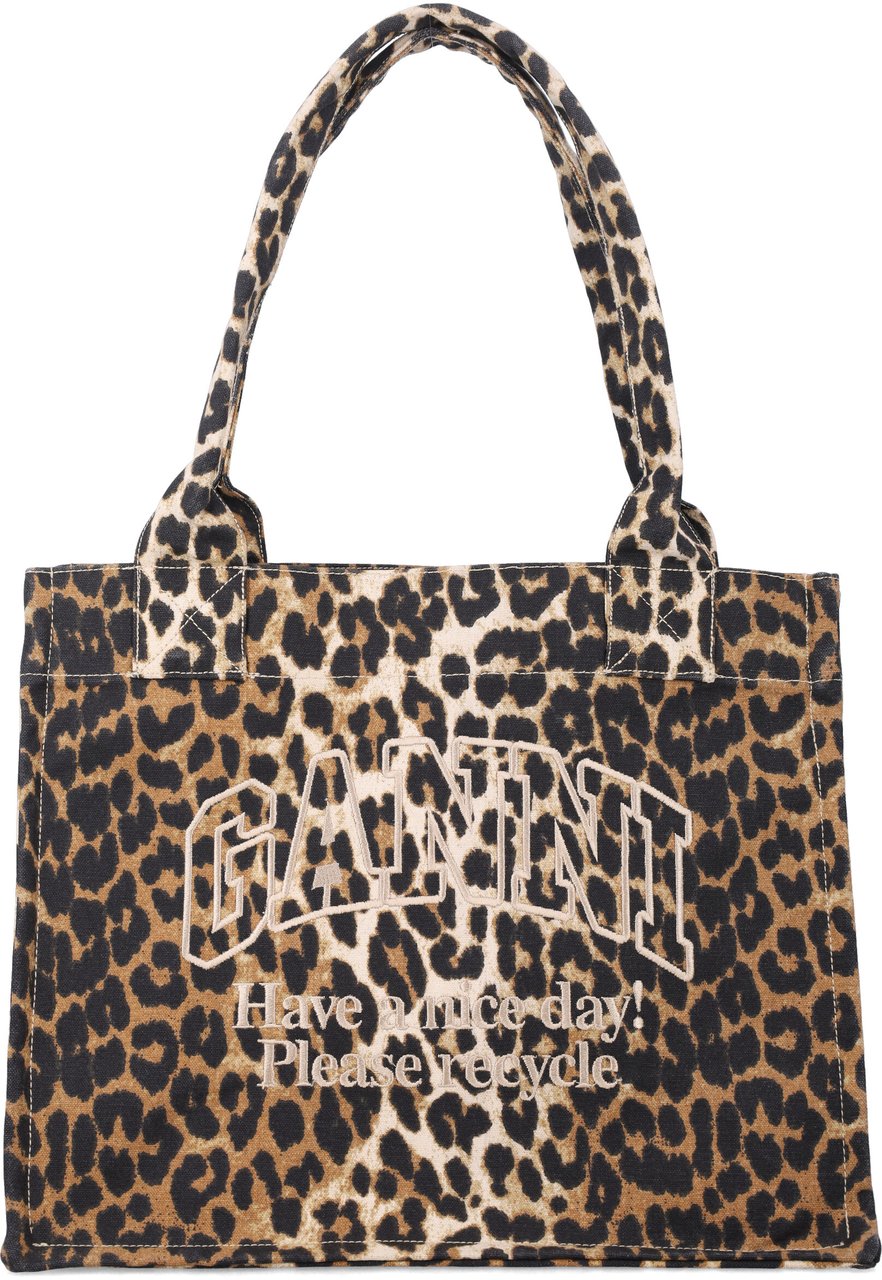 Ganni Ganni Leopard large canvas tote Dierenprint