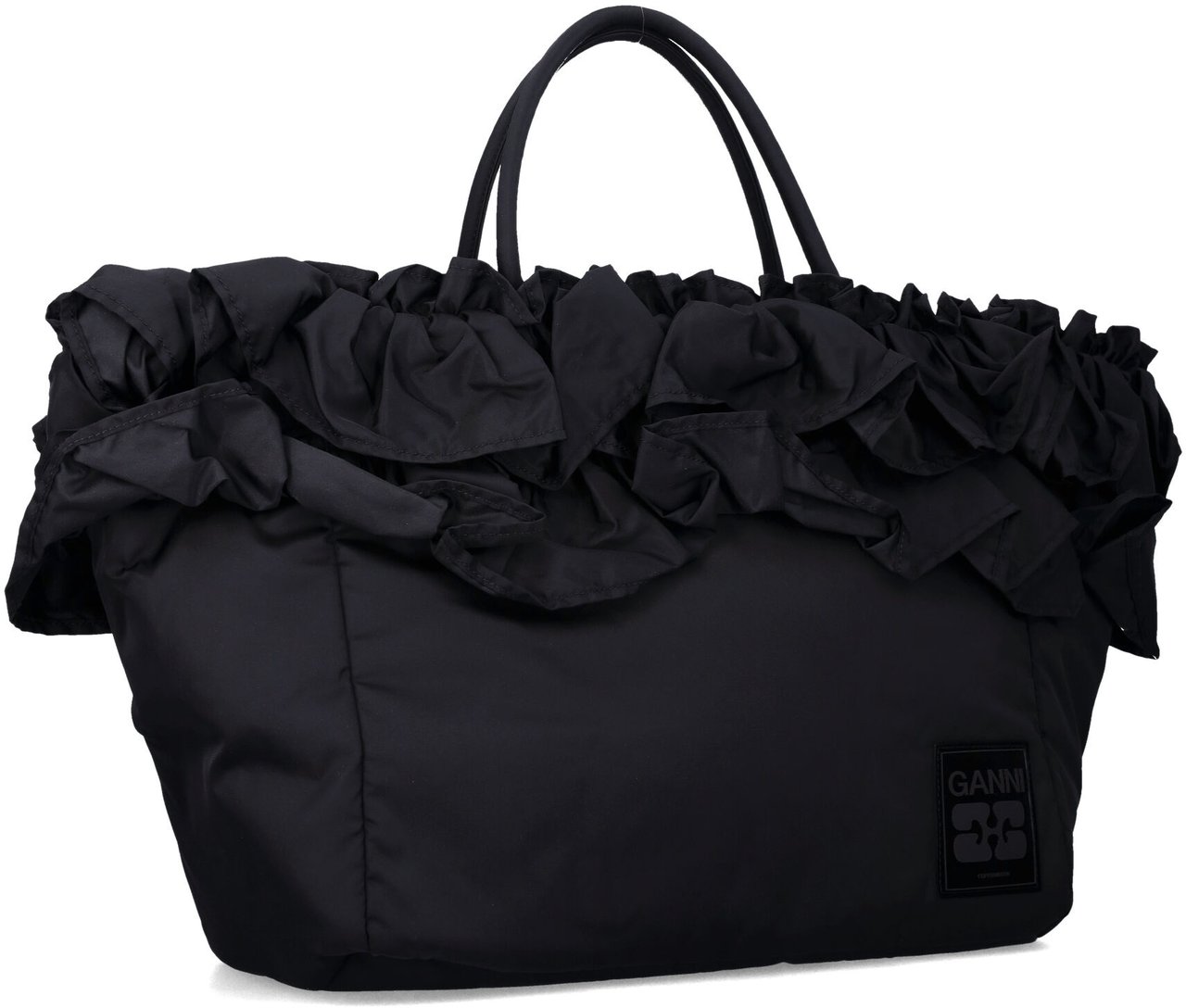 Ganni Xxl Shopper Ruffle Nero Zwart