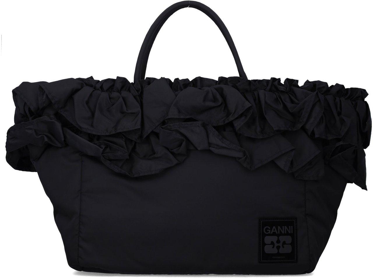 Ganni Xxl Shopper Ruffle Nero Zwart