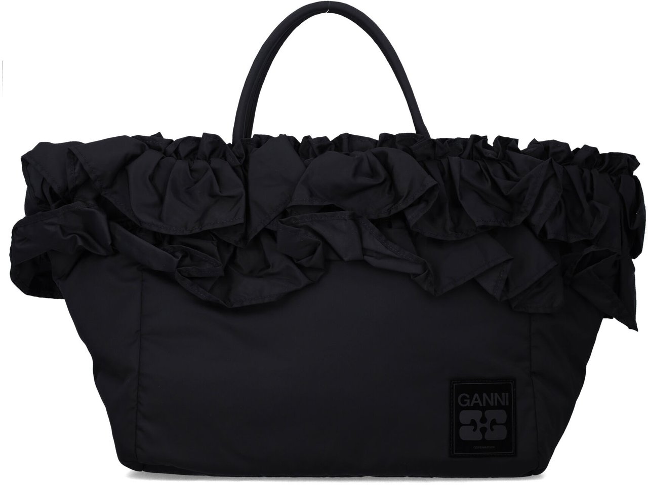 Ganni Xxl Shopper Ruffle Nero Zwart
