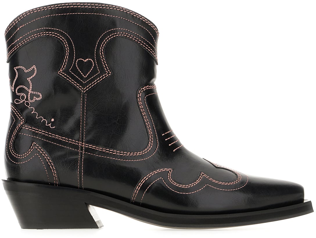 Ganni Ganni Black synthetic leather ankle boots Zwart