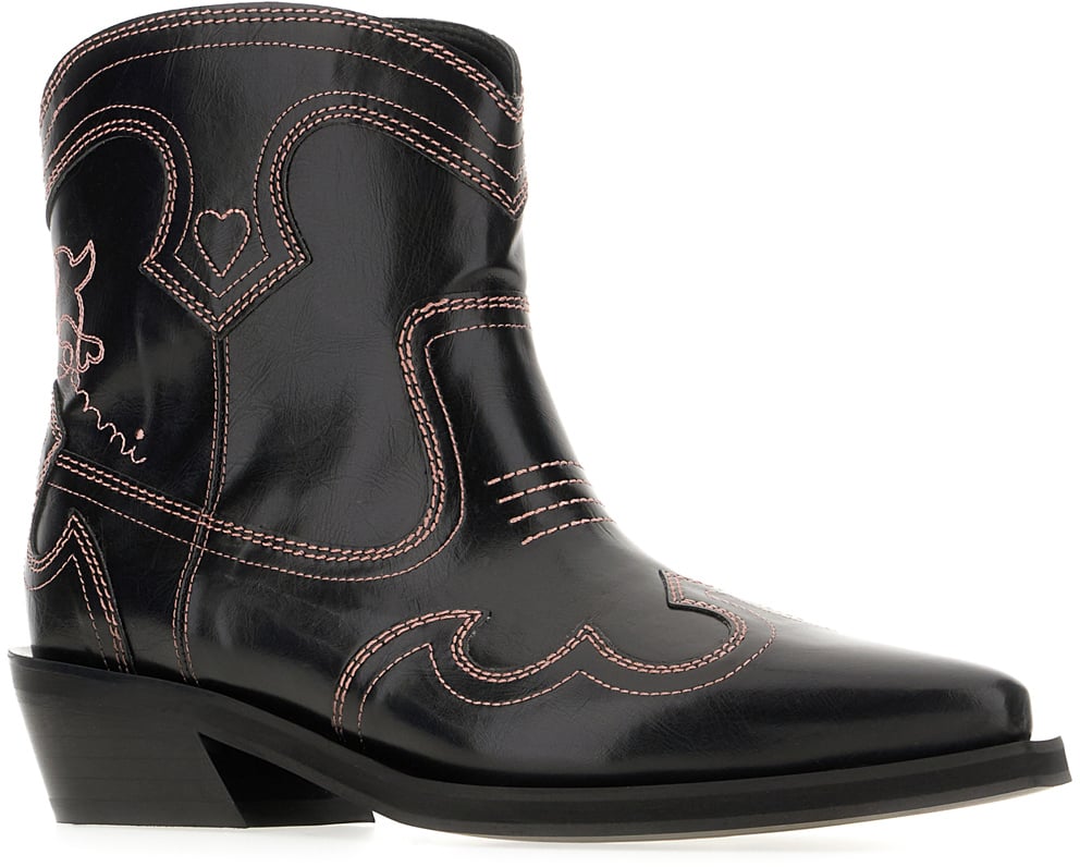 Ganni Ganni Black synthetic leather ankle boots Zwart