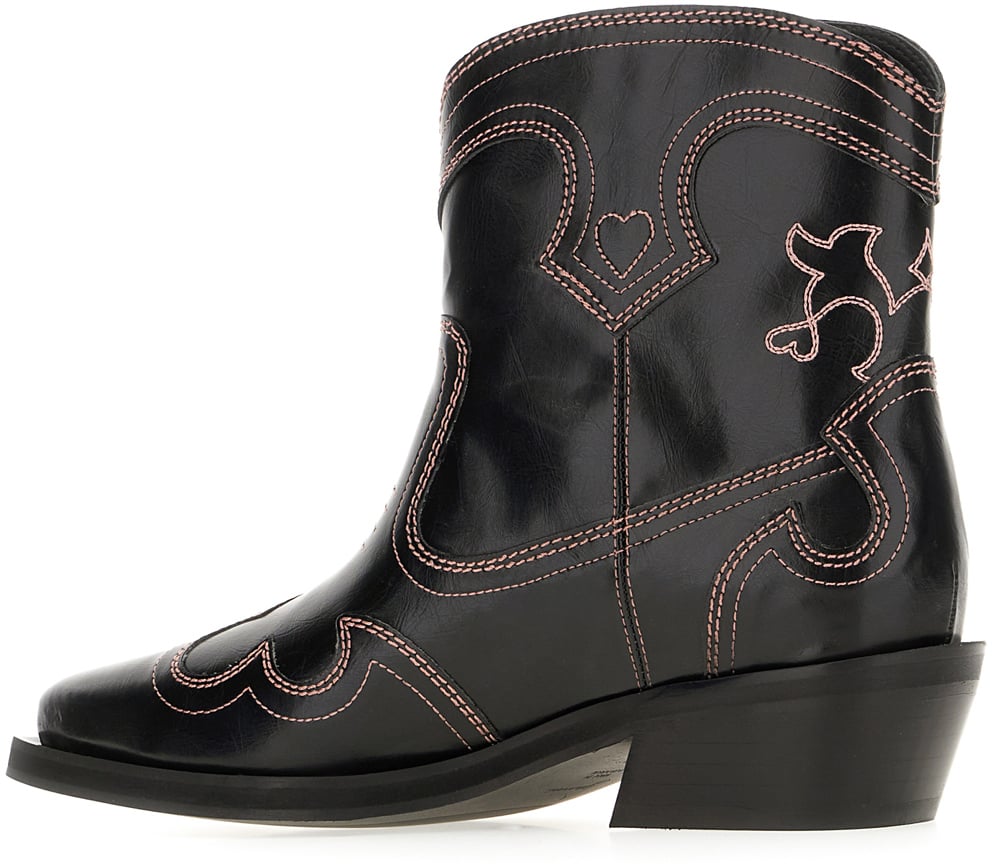 Ganni Ganni Black synthetic leather ankle boots Zwart