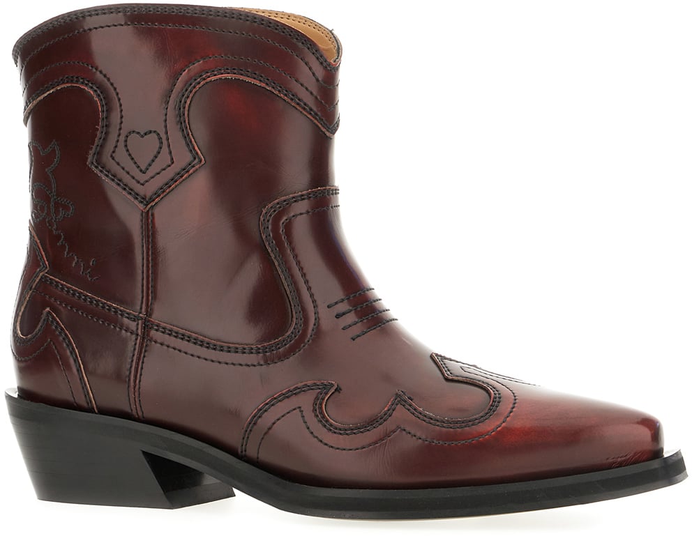 Ganni Ganni Brown synthetic leather ankle boots Bruin