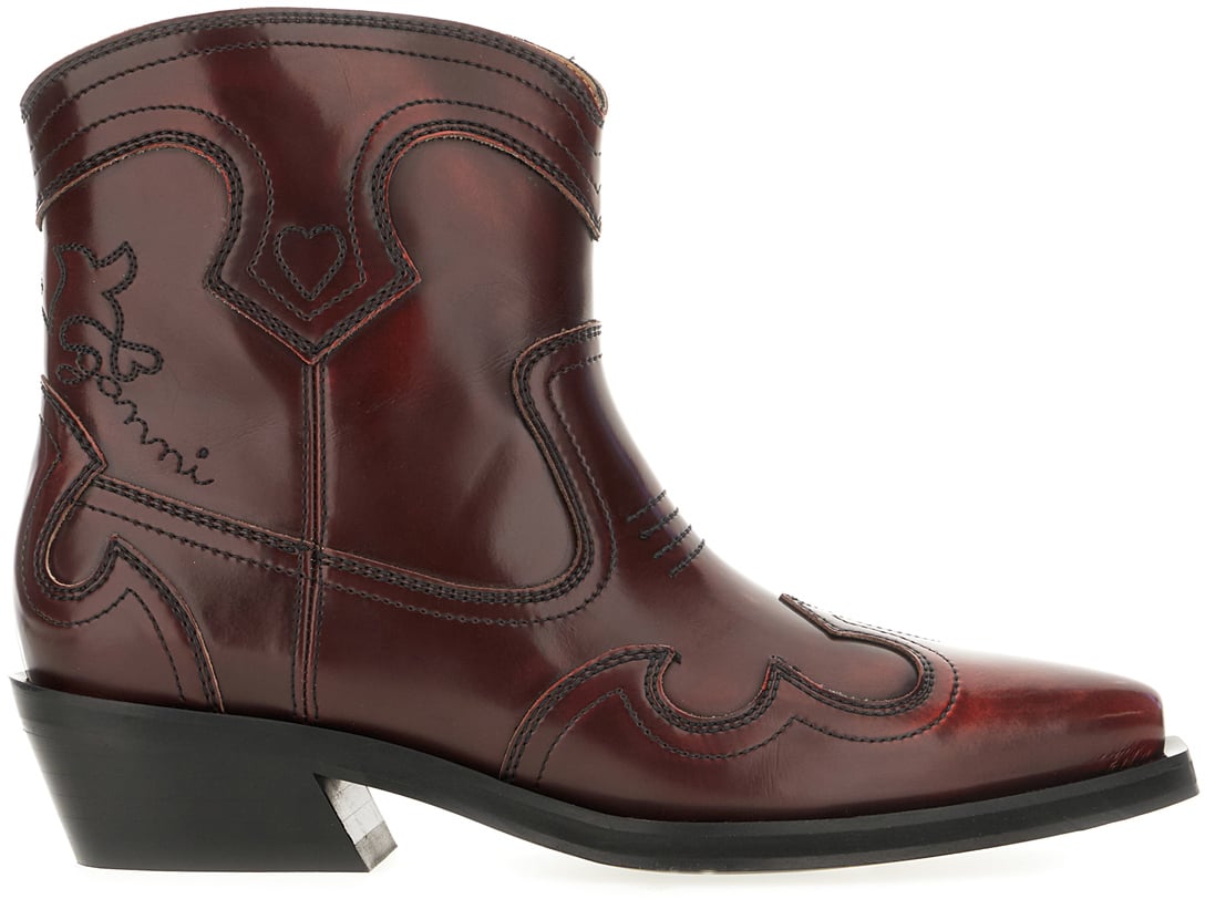 Ganni Ganni Brown synthetic leather ankle boots Bruin
