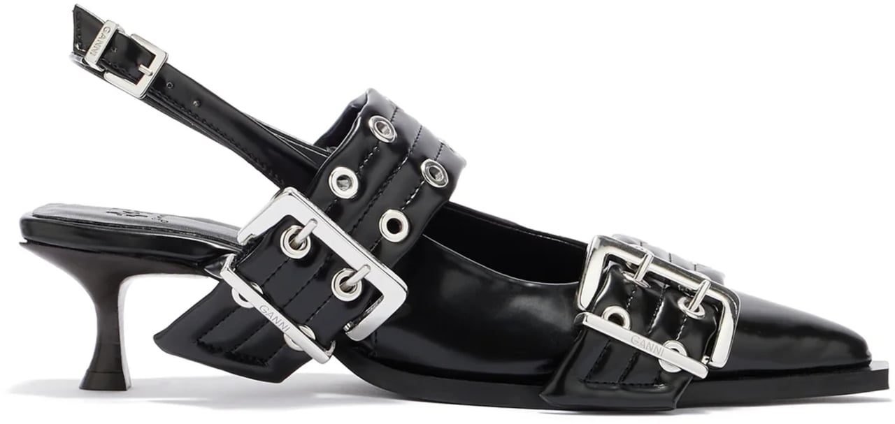 Ganni FEMININE BUCKLE KITTEN HEEL BOX OLEATEX BLACK Divers