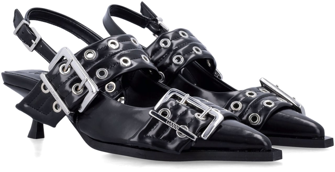 Ganni Buckle Kitten Heel Nero Zwart