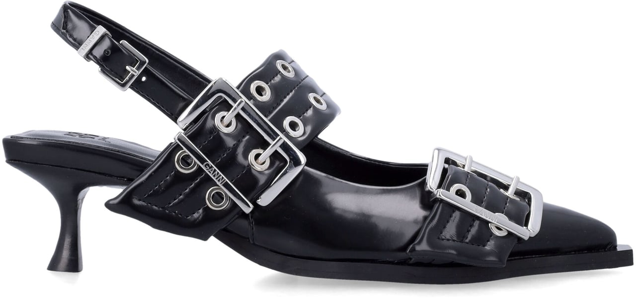 Ganni Buckle Kitten Heel Nero Zwart
