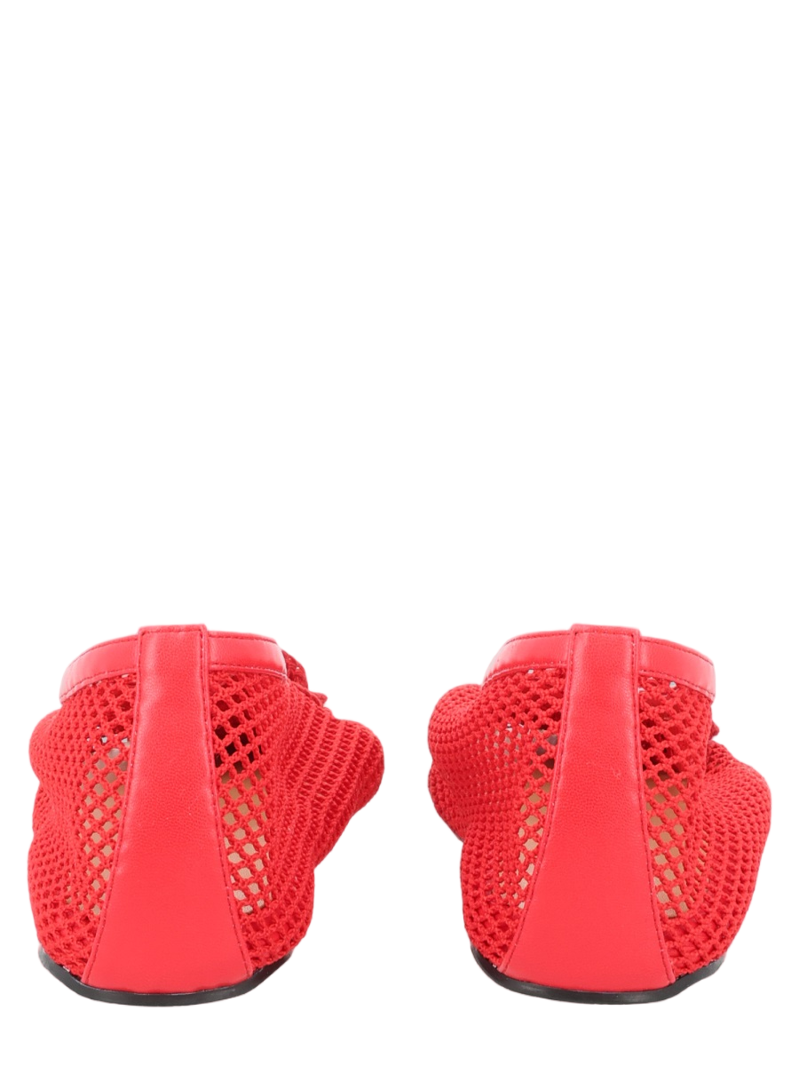 Ganni Breathable Mesh Ballerina Flats with Crochet Floral Detail Rood