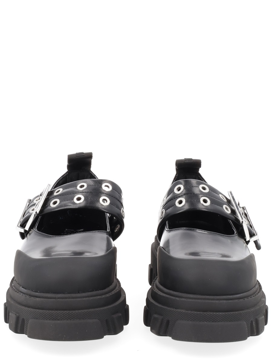 Ganni Logo Buckle Eyelets Platform Flats Zwart