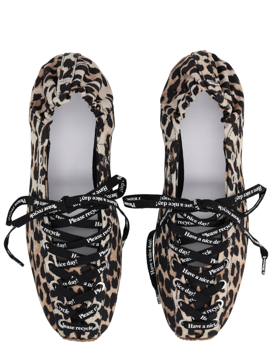 Ganni Leopard Print Gathered Elastic Flats Zwart