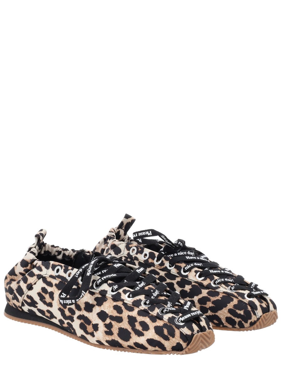 Ganni Leopard Print Gathered Elastic Flats Zwart