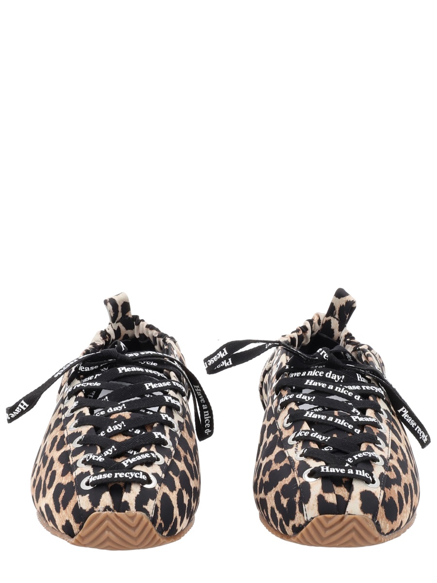 Ganni Leopard Print Gathered Elastic Flats Zwart
