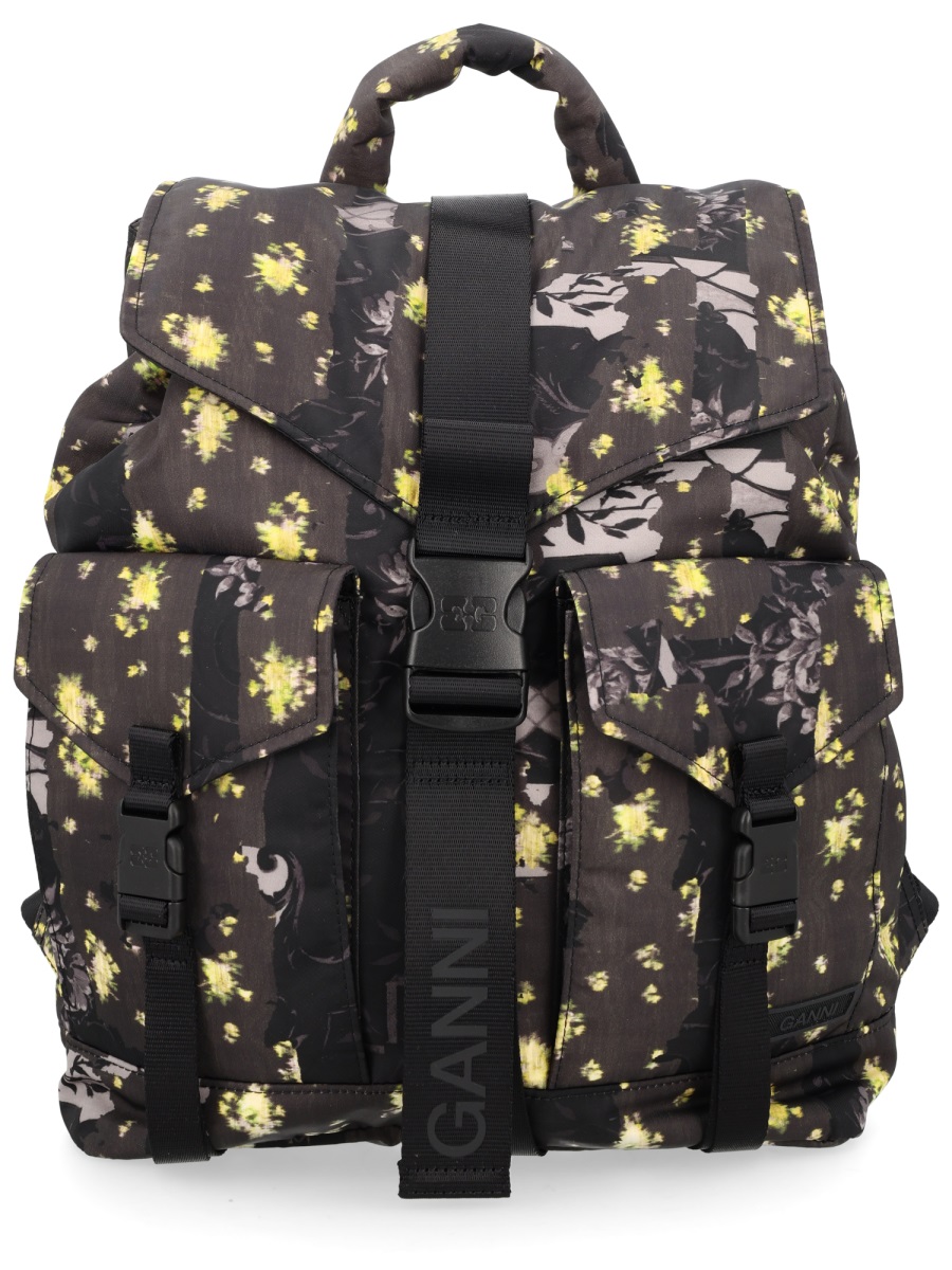 Ganni Re-Tech Abstract Floral Pockets Backpack Zwart