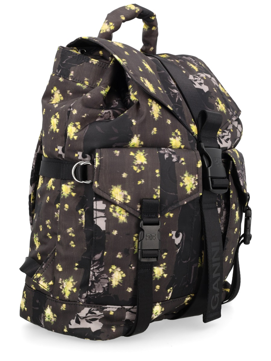 Ganni Re-Tech Abstract Floral Pockets Backpack Zwart