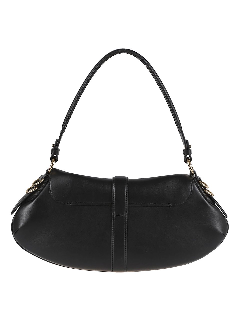 Ganni Curved Silhouette Handbag with Butterfly Clasp and D-Ring Details Zwart