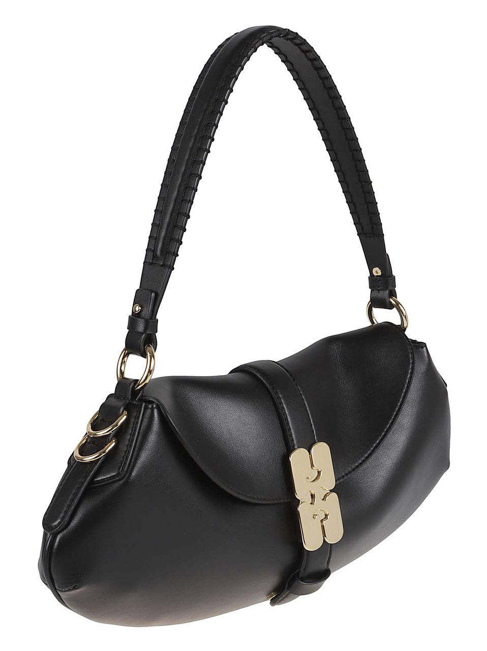 Ganni Curved Silhouette Handbag with Butterfly Clasp and D-Ring Details Zwart