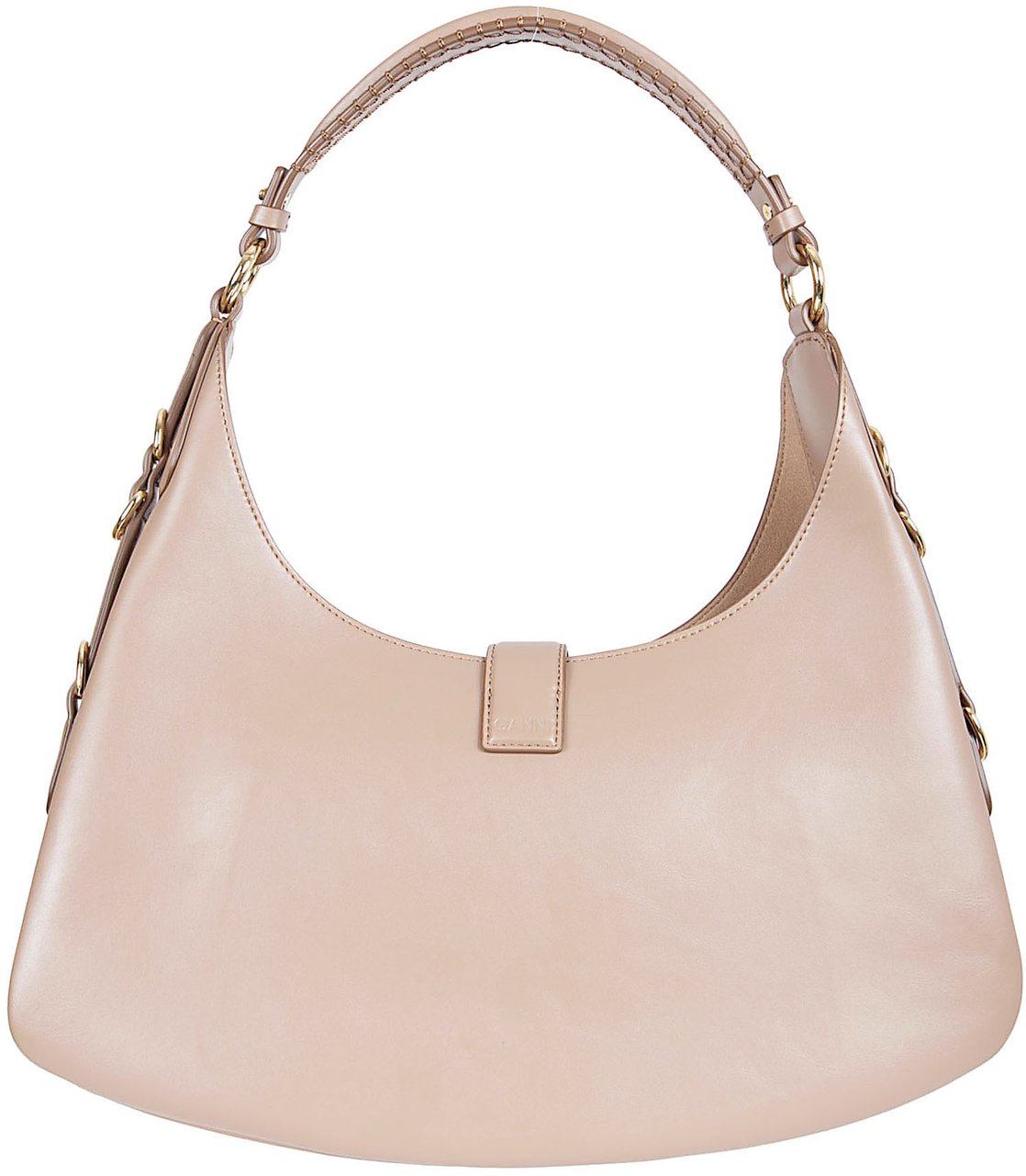 Ganni Crescent-Shaped Handbag with Gold Floral Clasp Bruin