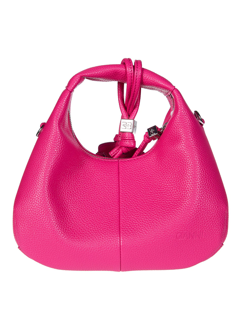 Ganni Vibrant Pink Hobo Mini Grained Handbag Roze