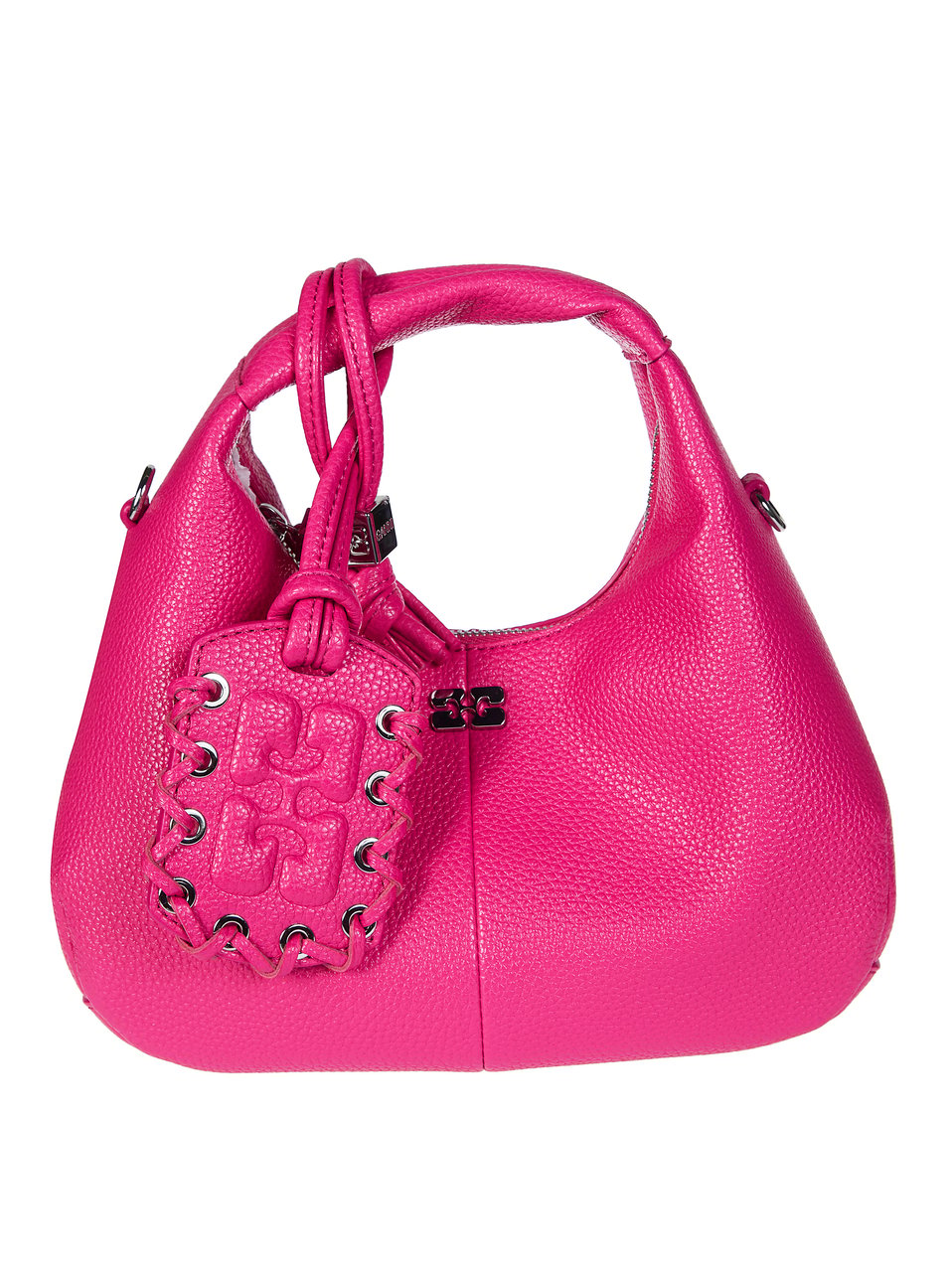 Ganni Vibrant Pink Hobo Mini Grained Handbag Roze