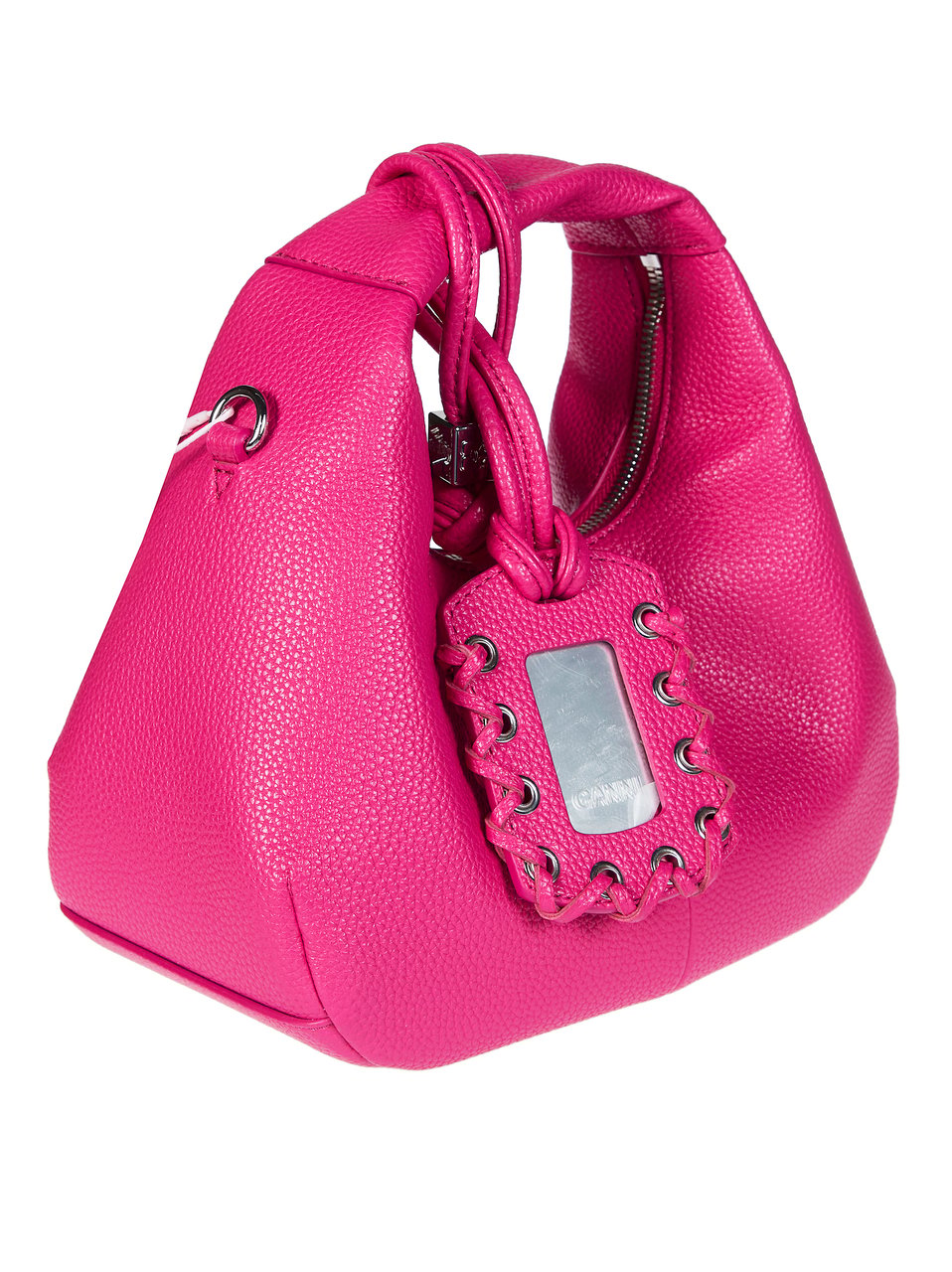 Ganni Vibrant Pink Hobo Mini Grained Handbag Roze