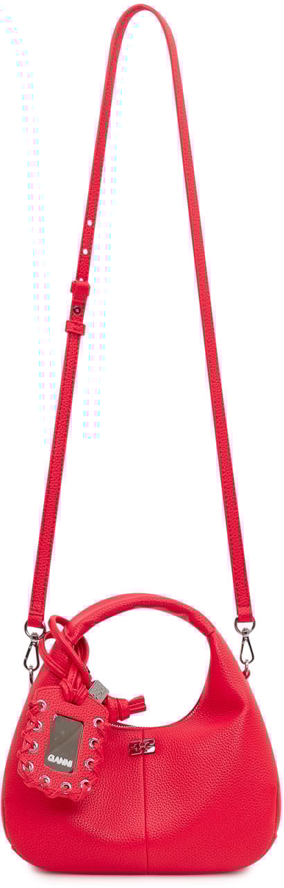 Ganni Hobo Mini Bag in Pelle Martellata Rood