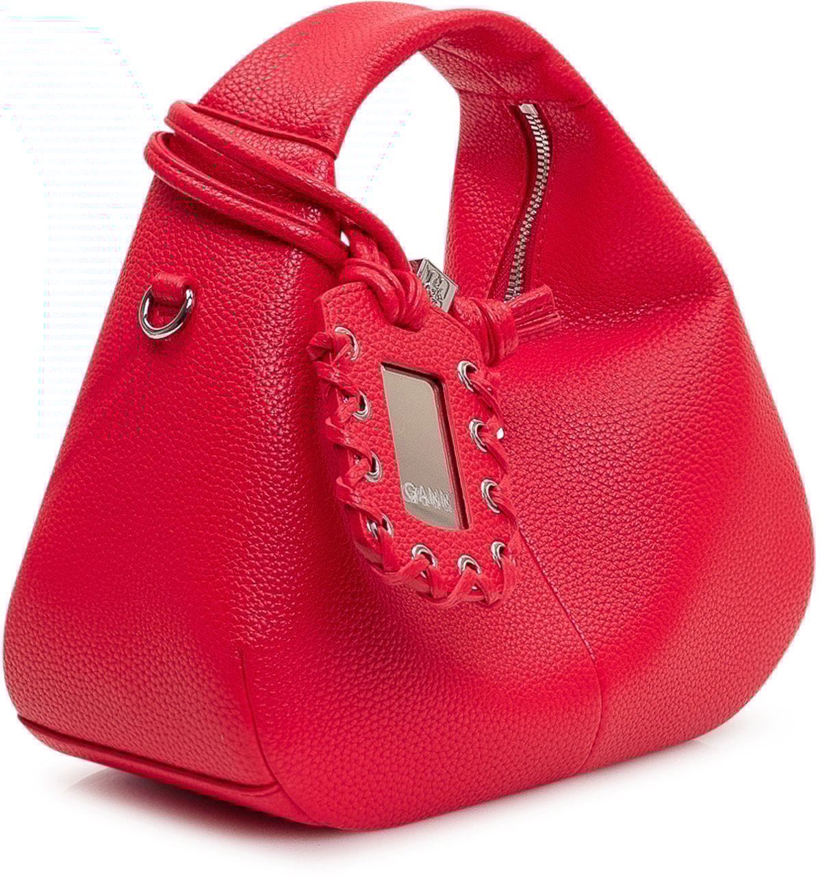Ganni Hobo Mini Bag in Pelle Martellata Rood