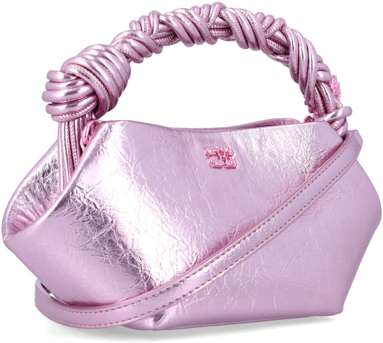 Ganni Bou Mini Metallic Leather Silver Pink Zilver