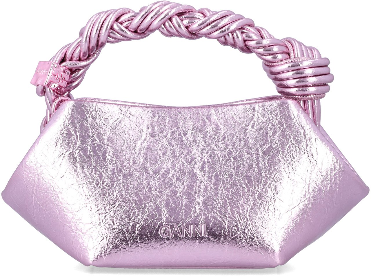 Ganni Bou Mini Metallic Leather Silver Pink Zilver