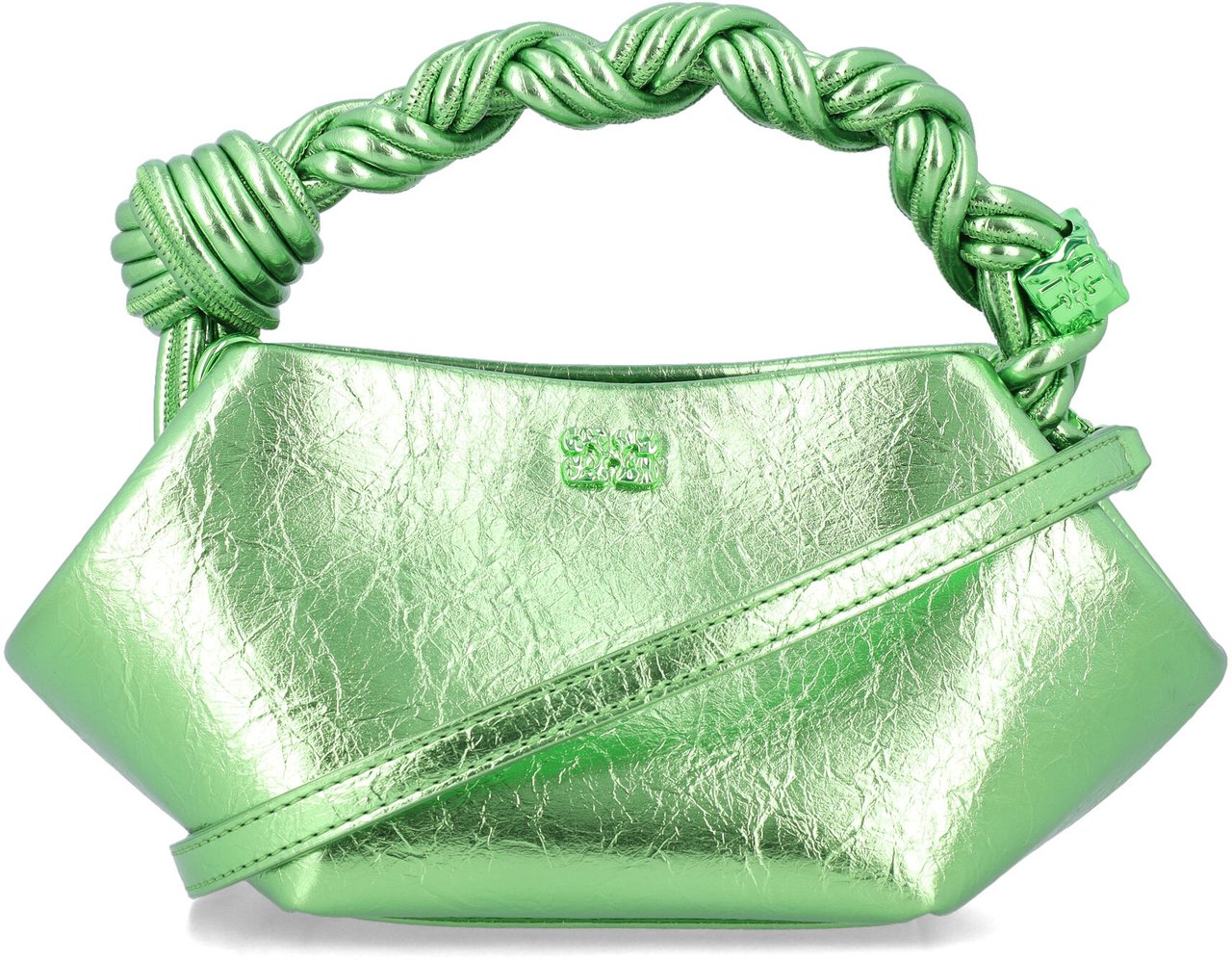 Ganni Bou Mini Metallic Leather Greenery Green Groen