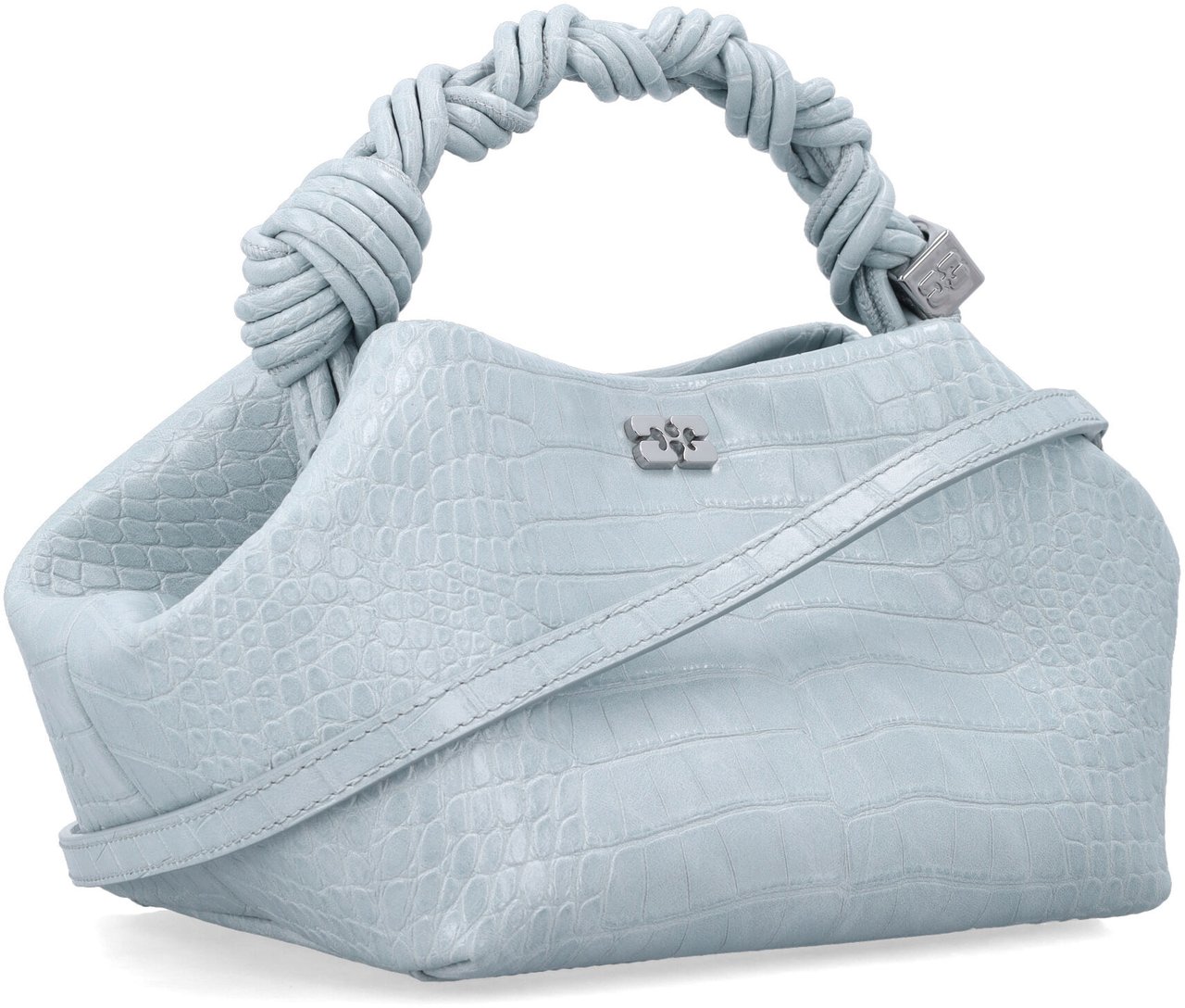 Ganni Bou Small Crocco Delicate Blue Blauw
