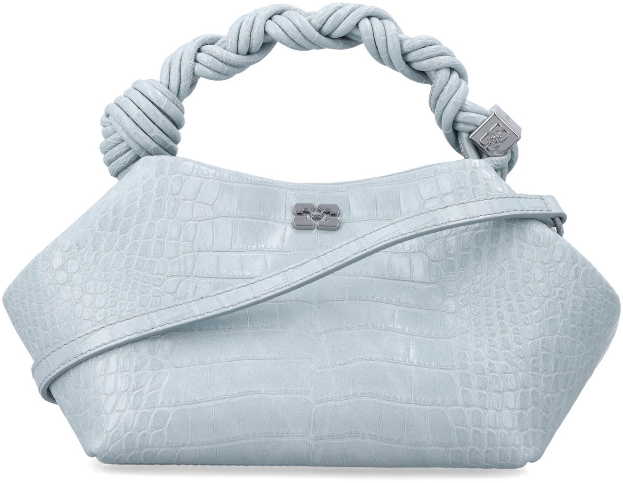 Ganni Bou Small Crocco Delicate Blue Blauw