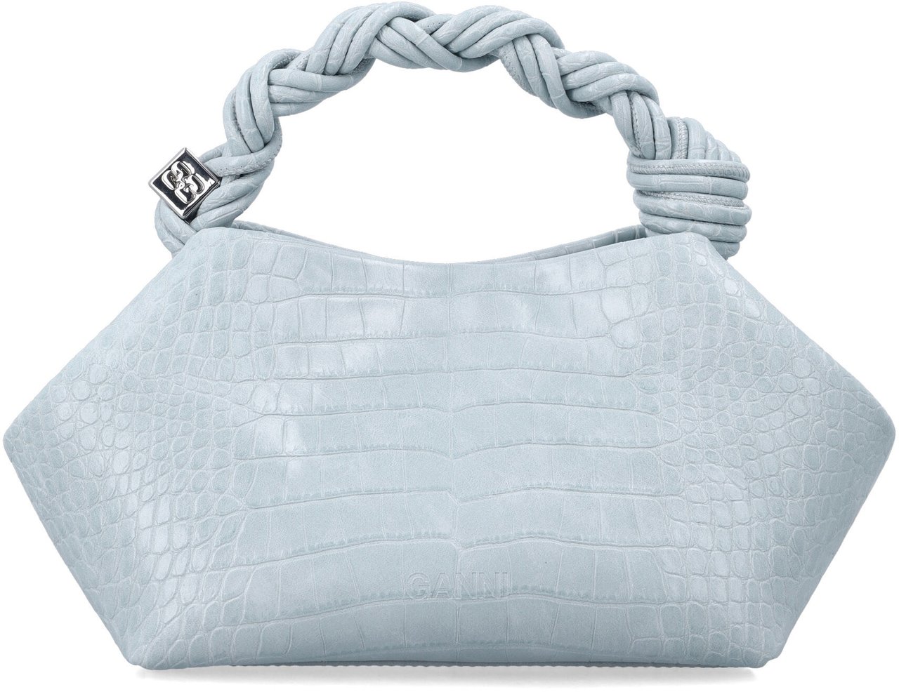 Ganni Bou Small Crocco Delicate Blue Blauw