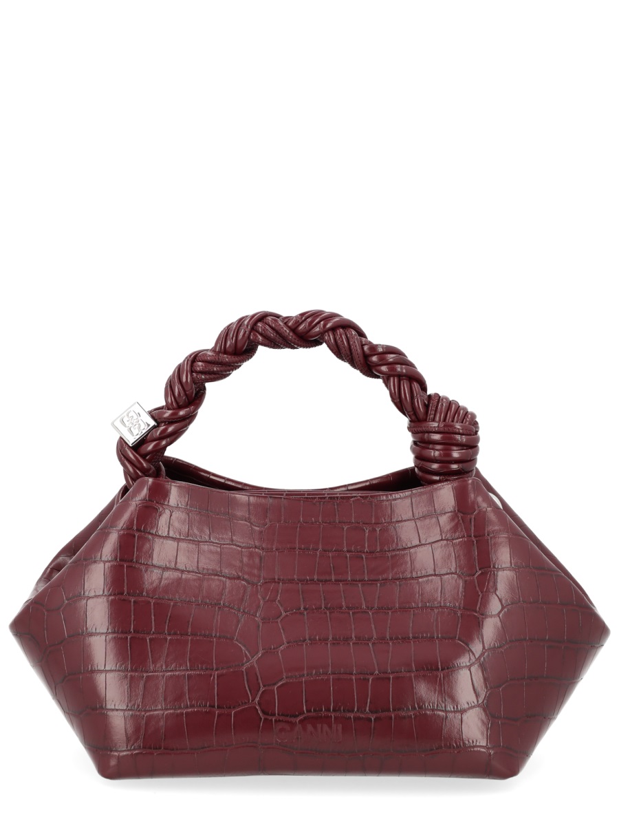 Ganni Bou Crocodile-Embossed Structured Tote Bag Maroon