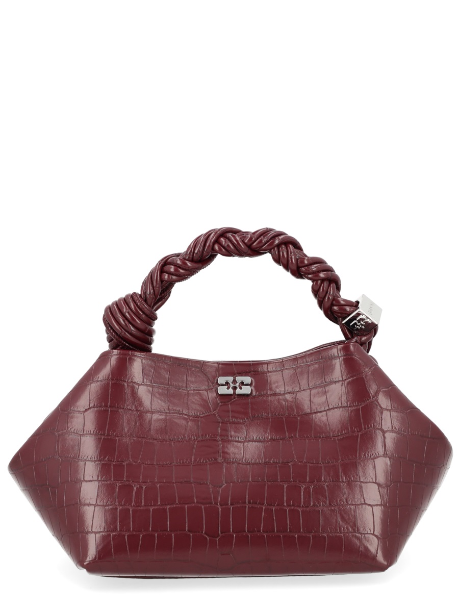 Ganni Bou Crocodile-Embossed Structured Tote Bag Maroon