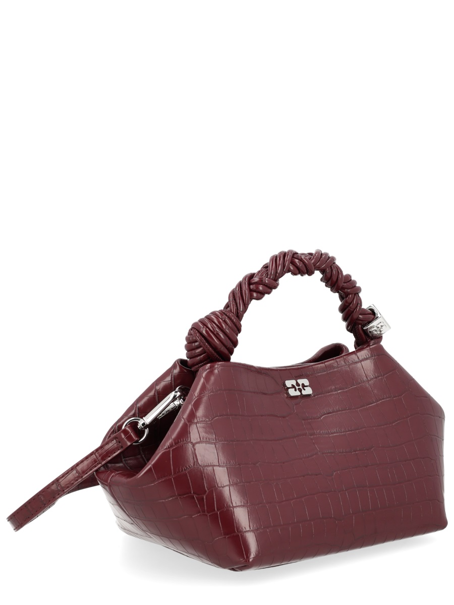 Ganni Bou Crocodile-Embossed Structured Tote Bag Maroon