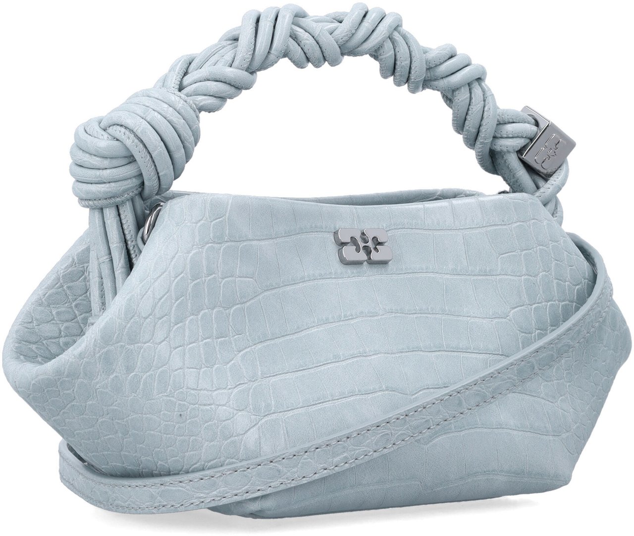 Ganni Bou Mini Crocco Delicate Blue Blauw