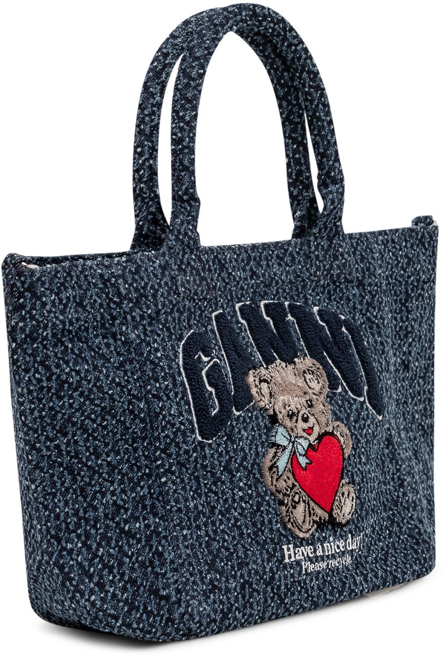 Ganni Shopper Piccola Con Ricamo Orsetto Navy
