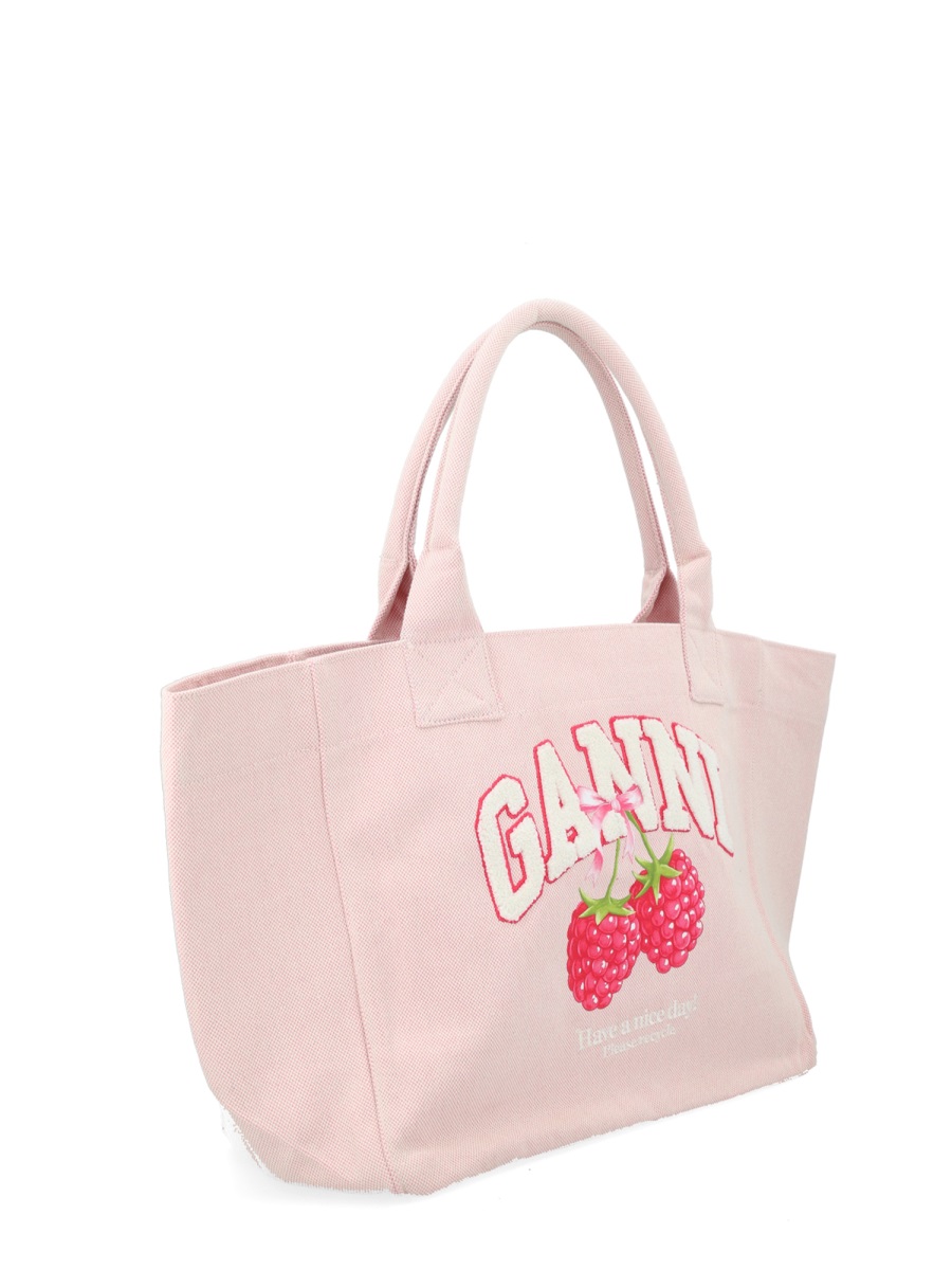 Ganni Raspberry Graphic Light Pink Background Tote Bag Neutraal